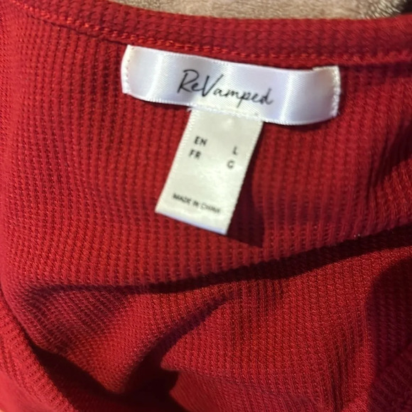 Revamped bodycon ribbed  sweater long sleeve Vneck top Sz l - Picture 3 of 10